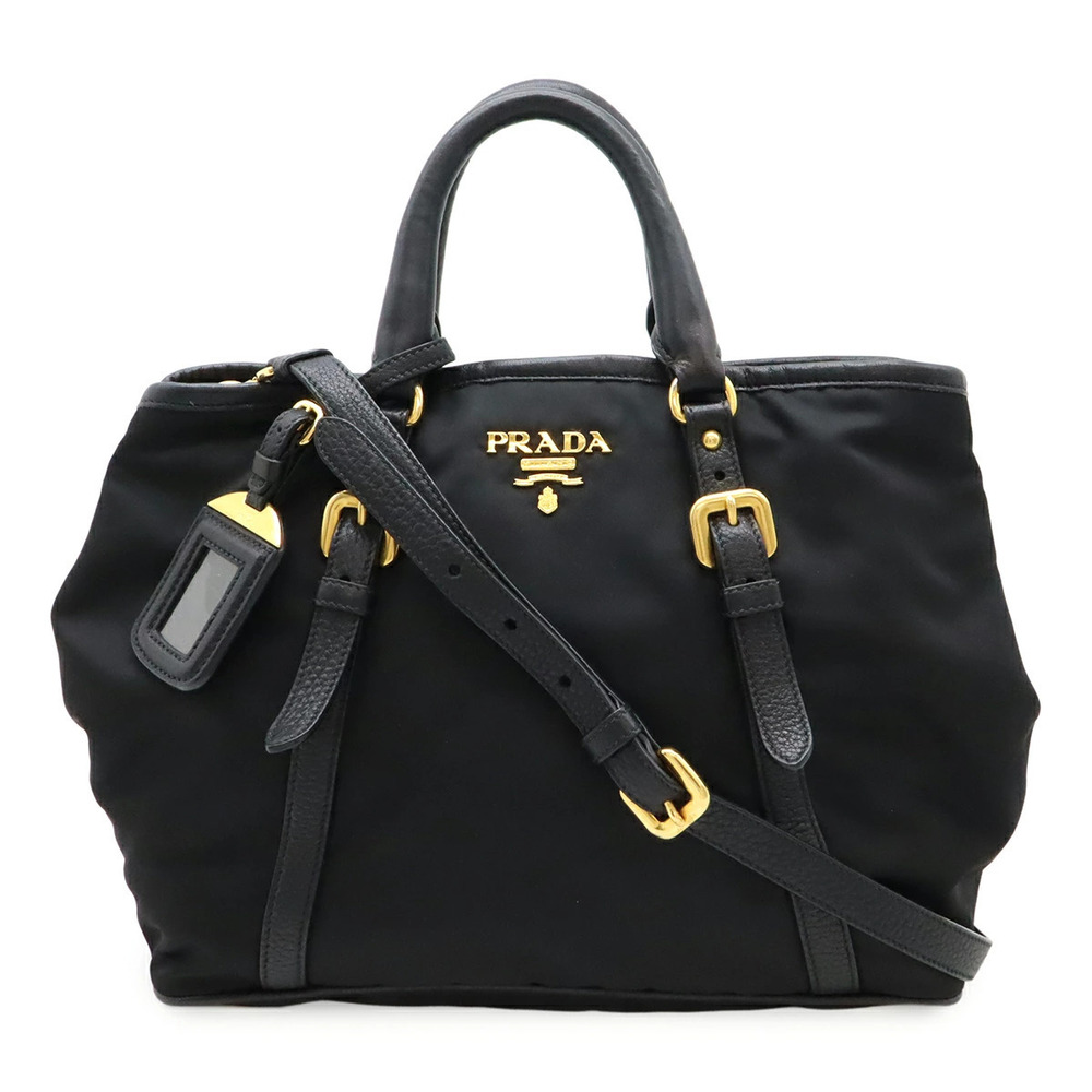 Prada Tote Bag Handbag Shoulder Leather NERO Black